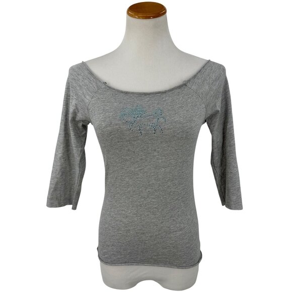 Vtg 90s NWT Gray Studded Sagittarius Zodiac Tee | McBling Noughties Grunge Y2K M - Picture 2 of 15